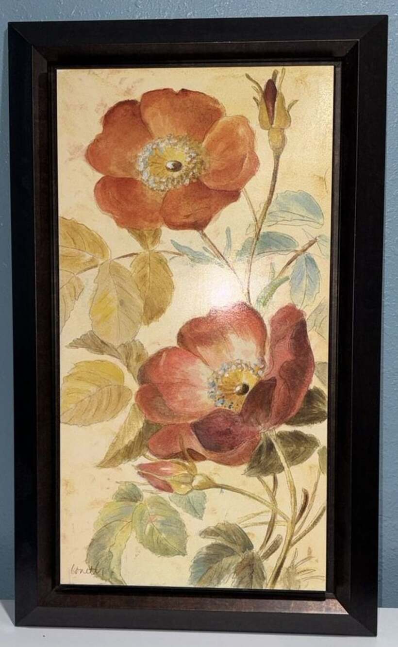 Botanical Floral Art Print Framed Red Rose Wall Decor